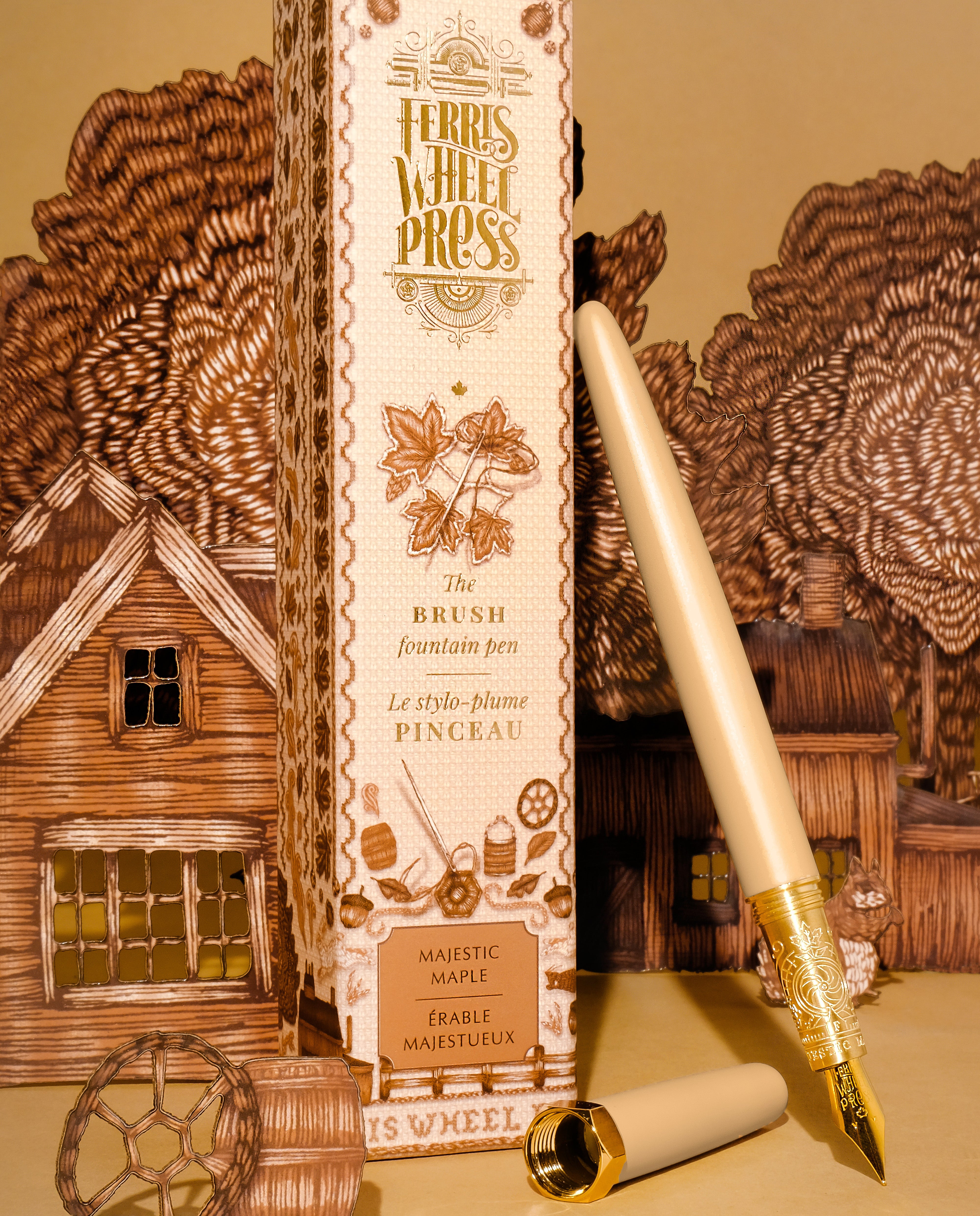 The Brush Fountain Pen Satin - Gold Plated Nib - Majestic Maple